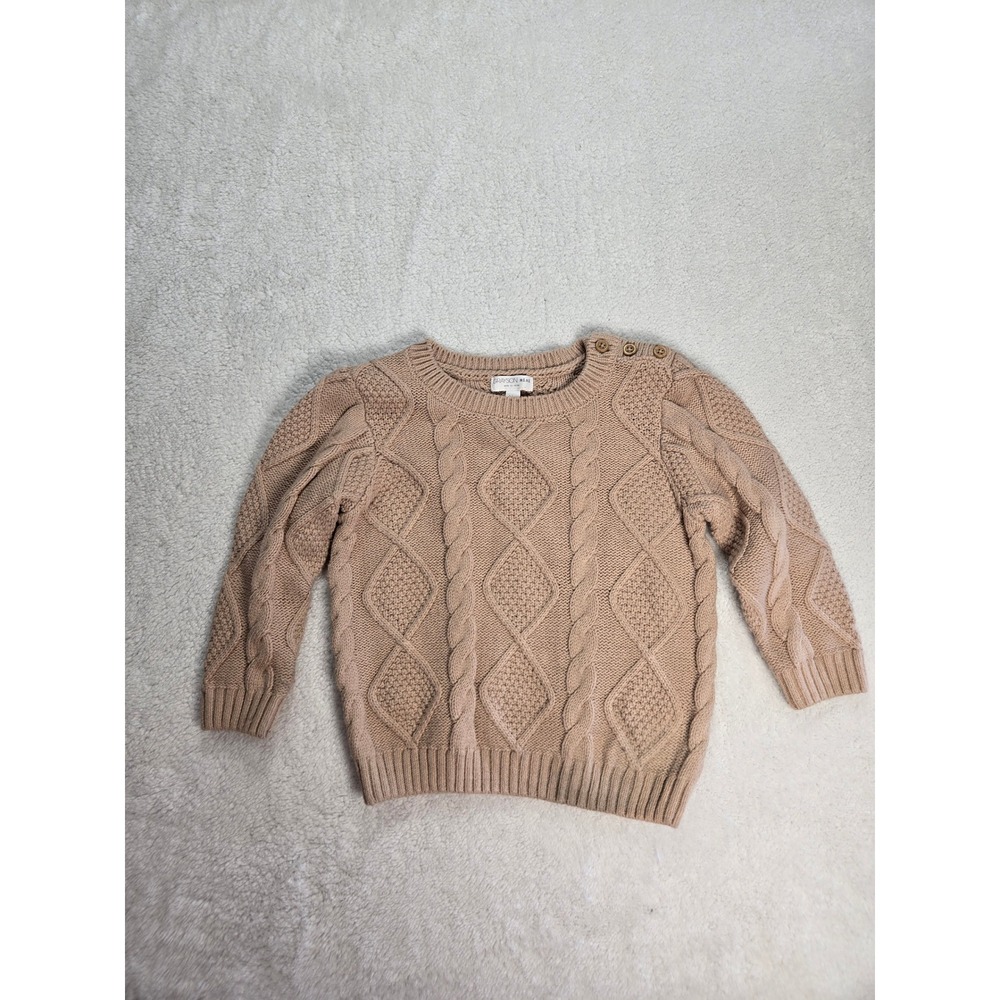 Grayson Mini Toddler Tan Cable Knit Sweater 24M Button Shoulder Pullover